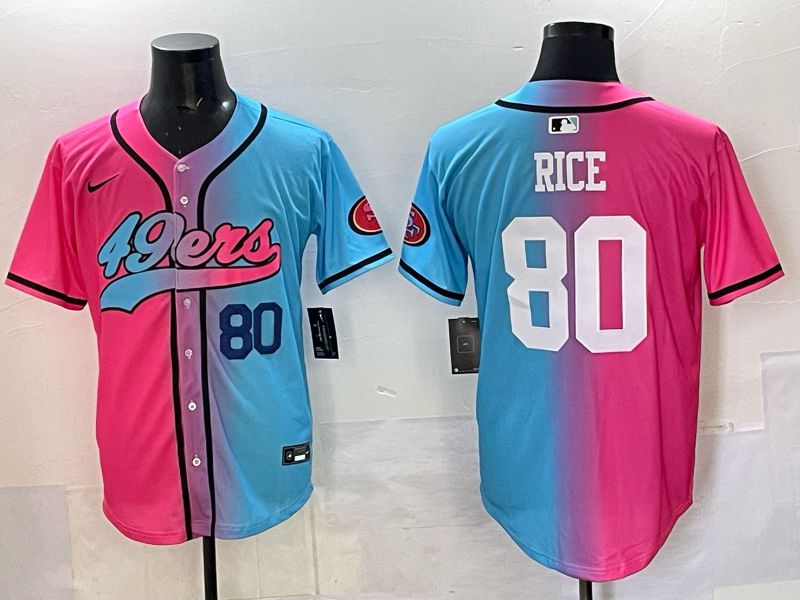 Men 2025 San Francisco 49ers #80 Rice Pink Blue Nike Limited NFL Jersey 04
